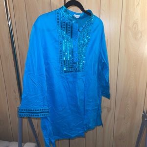 Jaclyn Smith Teal Sequined Top